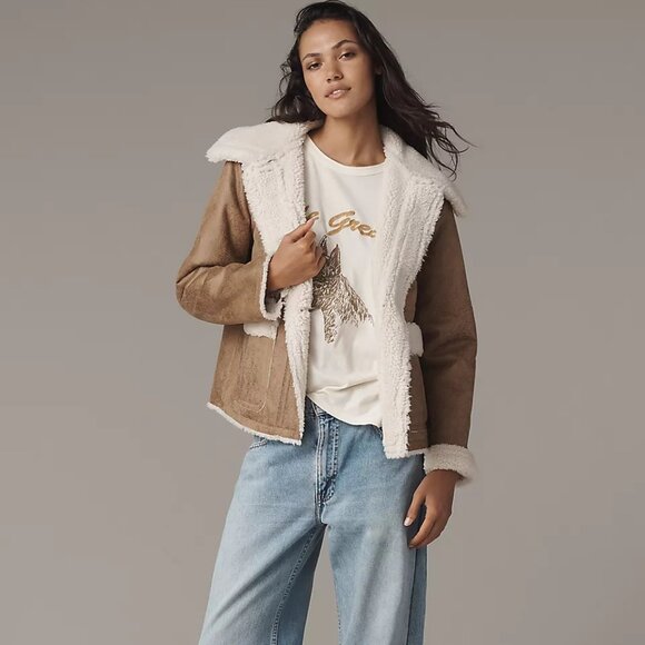 NEW BERNARDO Distressed Faux Suede And Faux Shearling Jacket 1025 6m3 - Picture 2 of 9